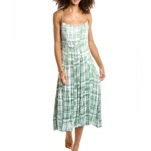 VINCE LADIE’S NWT DRESS SIZE LARGE TIE DYE PLEATED MIDI DRESS PISTACHIO